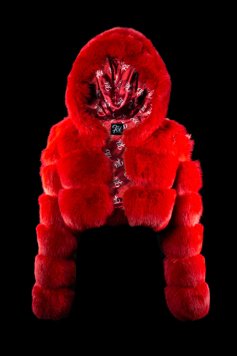 Cropped Fur Red Faux Fur Bubble Coat CROPPED HOODED FOX FUR – La Foi